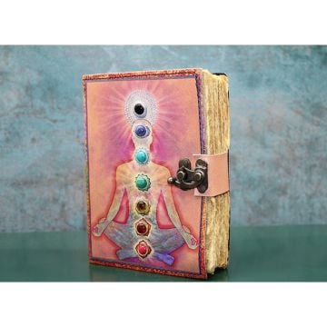 7 Chakra Tasarımlı Deri Eskitme Yaprak Defter