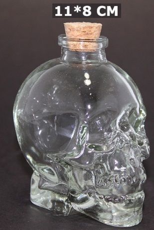 Crystal Head Kuru Kafa Cam Şişe Mantar Tıpalı (11cm x 8cm)