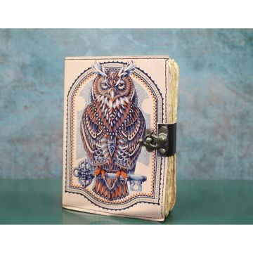 Baykuşlu Tasarım Deri Eskitme Yaprak Defter