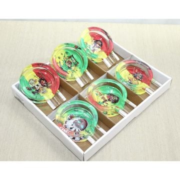 Renkli Bob Marley Desenli Yuvarlak Puro Cam Küllük (6 Adet)
