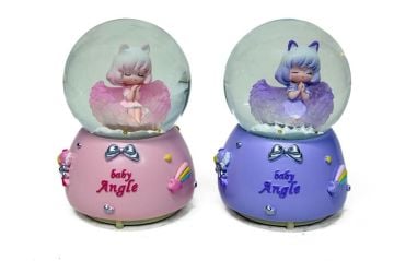 Işıklı Baby Angel Melek Temalı Dekoratif Müzikli Cam Kar Küresi