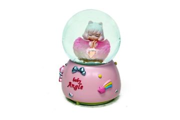 Işıklı Baby Angel Melek Temalı Dekoratif Müzikli Cam Kar Küresi