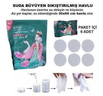 Suda Büyüyen Sıkıştırılmış Havlu (6 Adet)