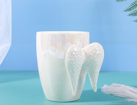 Beyaz Melek Kanadı Tutacaklı Seramik Kupa Bardak