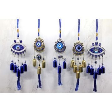 Dekoratif Nazar Boncuklu Metal Rüzgar Çanı (40 cm)