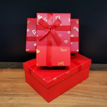 Kırmızı Love Kurdeleli Hediye Kutusu 3'lü Set