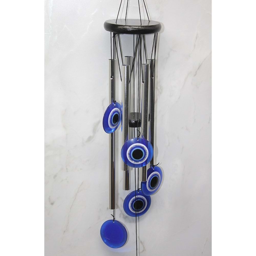 Nazar Boncuklu Tasarımlı Metal Rüzgar Çanı (75 cm)