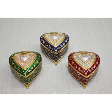 Kalp Şeklinde Swarovski Taşlı Hediye Takı Kutusu