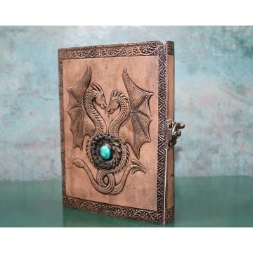 Ejderha Desenli Taşlı Deri Defter (20 cm x 15 cm)