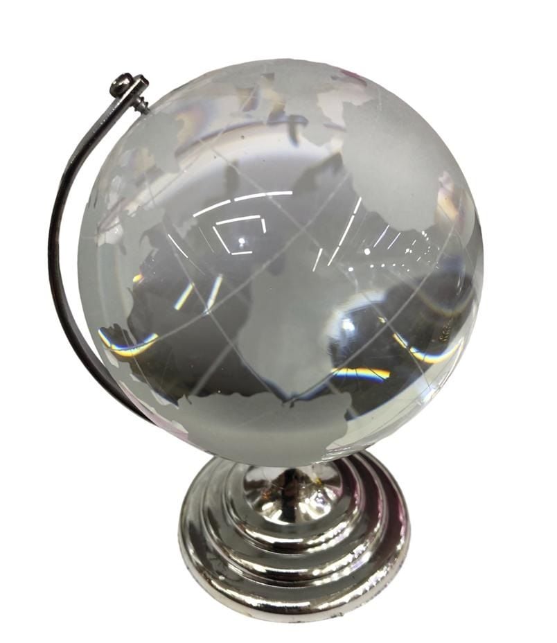 Gümüş Cam Dünya Küre Ofis Hediyesi (11 cm)