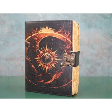 Güneş Desenli Deri Eskitme Yaprak Defter