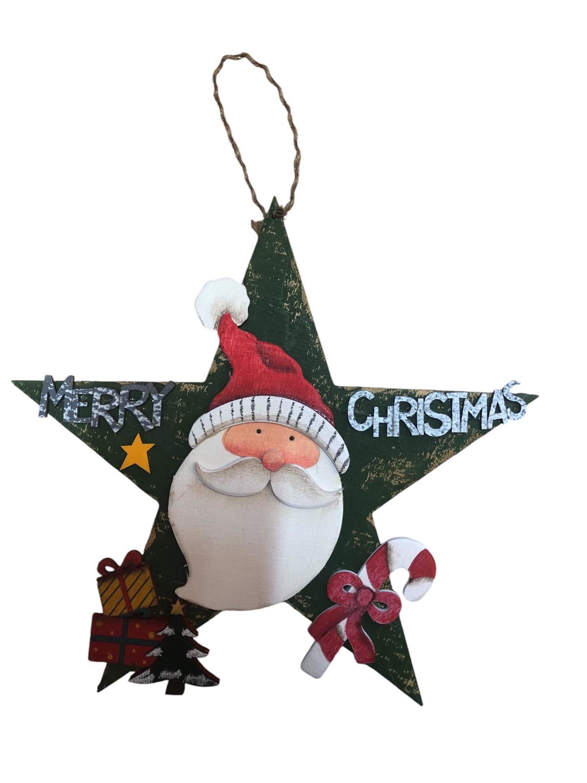 Ahşap Noel Baba Yılbaşı Çam Ağacı Kapı Duvar Süsü