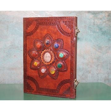 Kahverengi Desenli 10 Taşlı Deri Defter