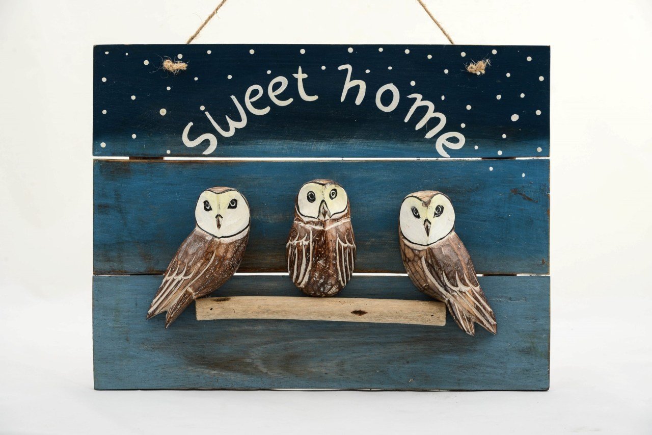 3 Lü Baykuş Sweet Home Yazılı Pano