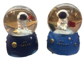 Işıklı Astronot Tasarım Püskürtmeli Müzikli Cam Kar Küresi