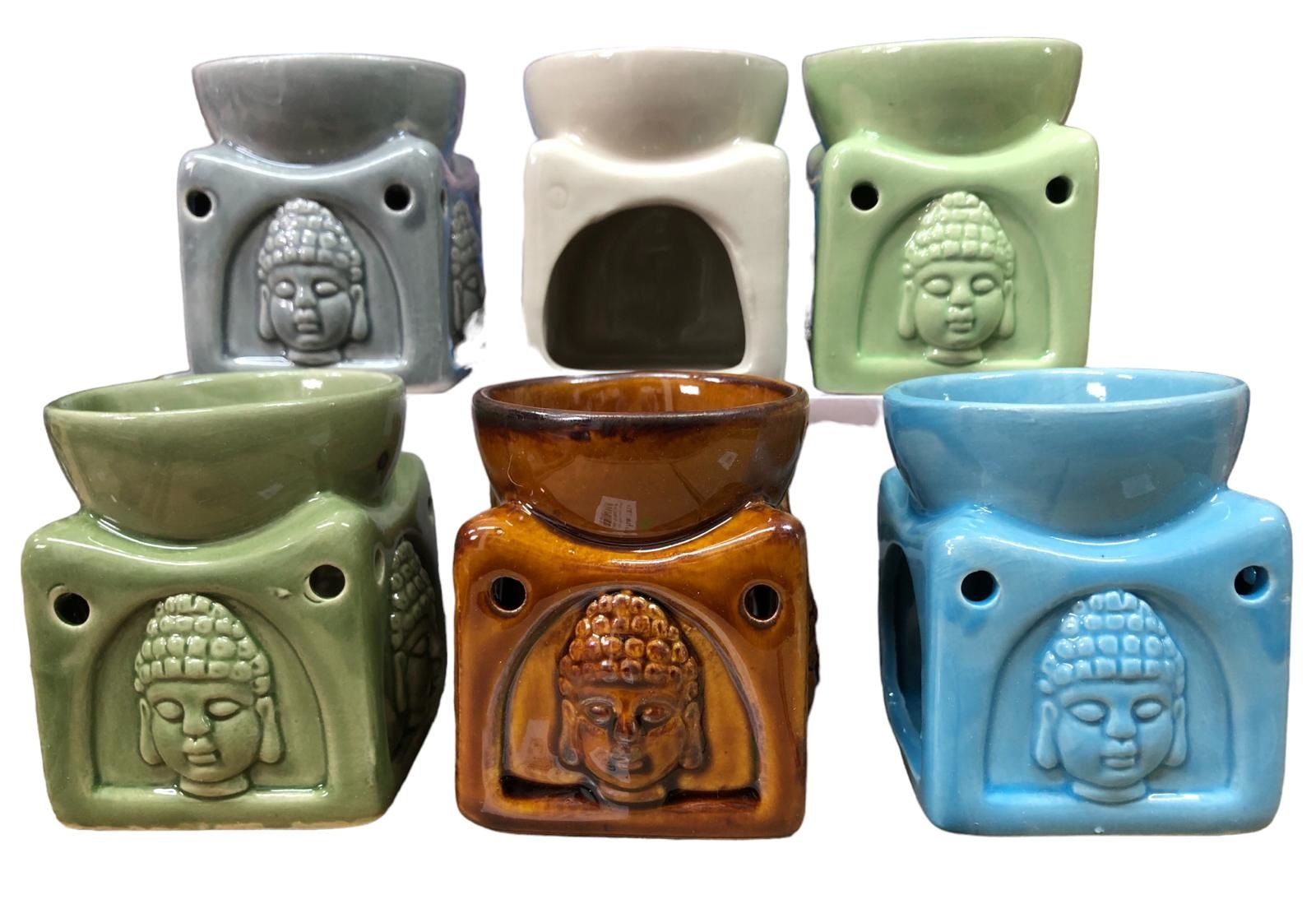 Renkli Buda Desenli Seramik Buhurdanlık (Küçük 8 cm x 6.5 cm (6 Adet)