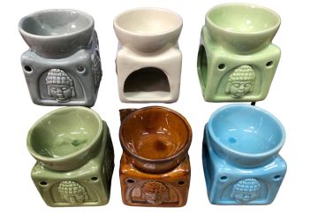 Renkli Buda Desenli Seramik Buhurdanlık (Küçük 8 cm x 6.5 cm (6 Adet)