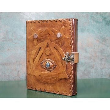 Kahverengi Nazar Boncuklu Desenli Taşlı Deri Defter