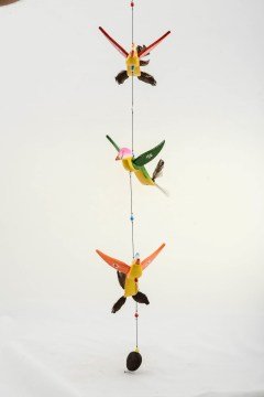 Dekoratif Renkli Kuşlar Pervaneli Ahşap Rüzgar Çanı