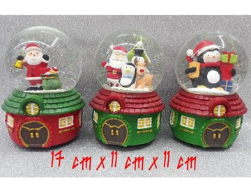 Ev Şeklinde Noel Baba Kurmalı Cam Kar Küresi Müzik Kutusu