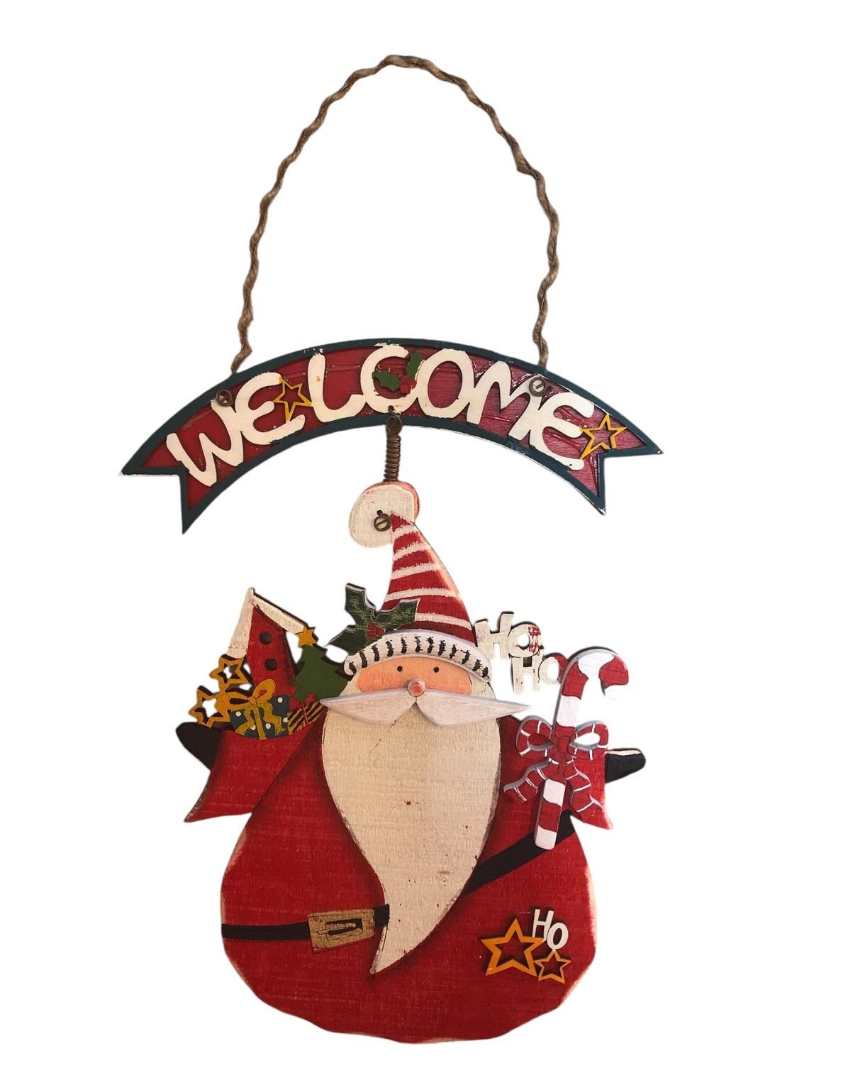 Ahşap Welcome Askılı Noel Baba Yılbaşı Çam Ağacı Kapı Duvar Süsü