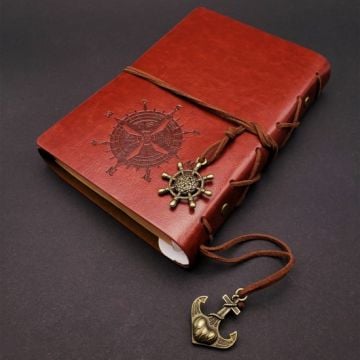 Pusula Baskılı Kahverengi Deri Defter