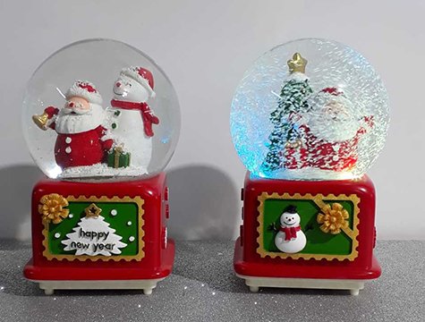 Püskürtme Işıklı Noel Baba ve Kardan Adam Cam Kar Küresi Müzik Kutusu