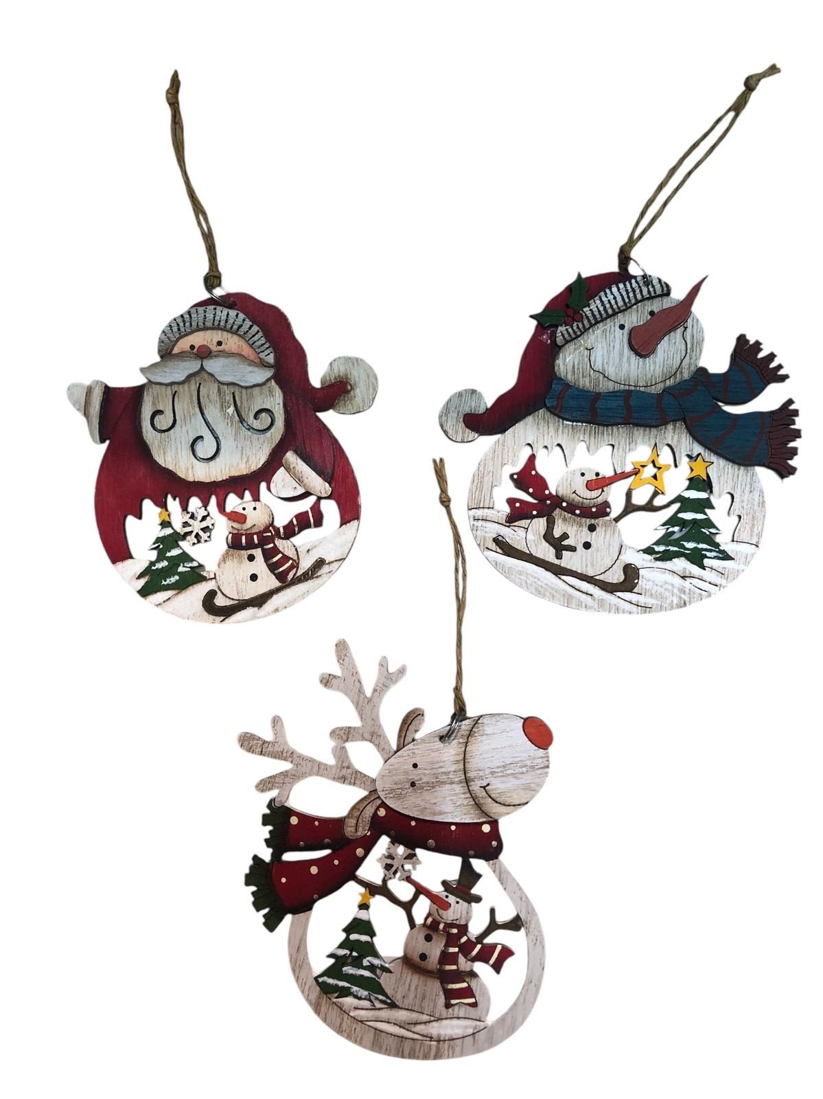 Ahşap İpli Noel Baba Kardan Adam Geyik Yılbaşı Çam Ağacı Kapı Duvar Süsü