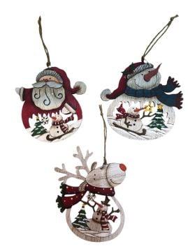 Ahşap İpli Noel Baba Kardan Adam Geyik Yılbaşı Çam Ağacı Kapı Duvar Süsü