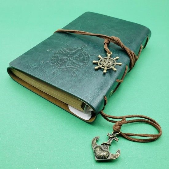 Pusula Baskılı Yeşil Deri Defter