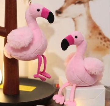 Peluş Flamingo Tasarımlı Anahtarlık Çanta Süsü (12 Adet)