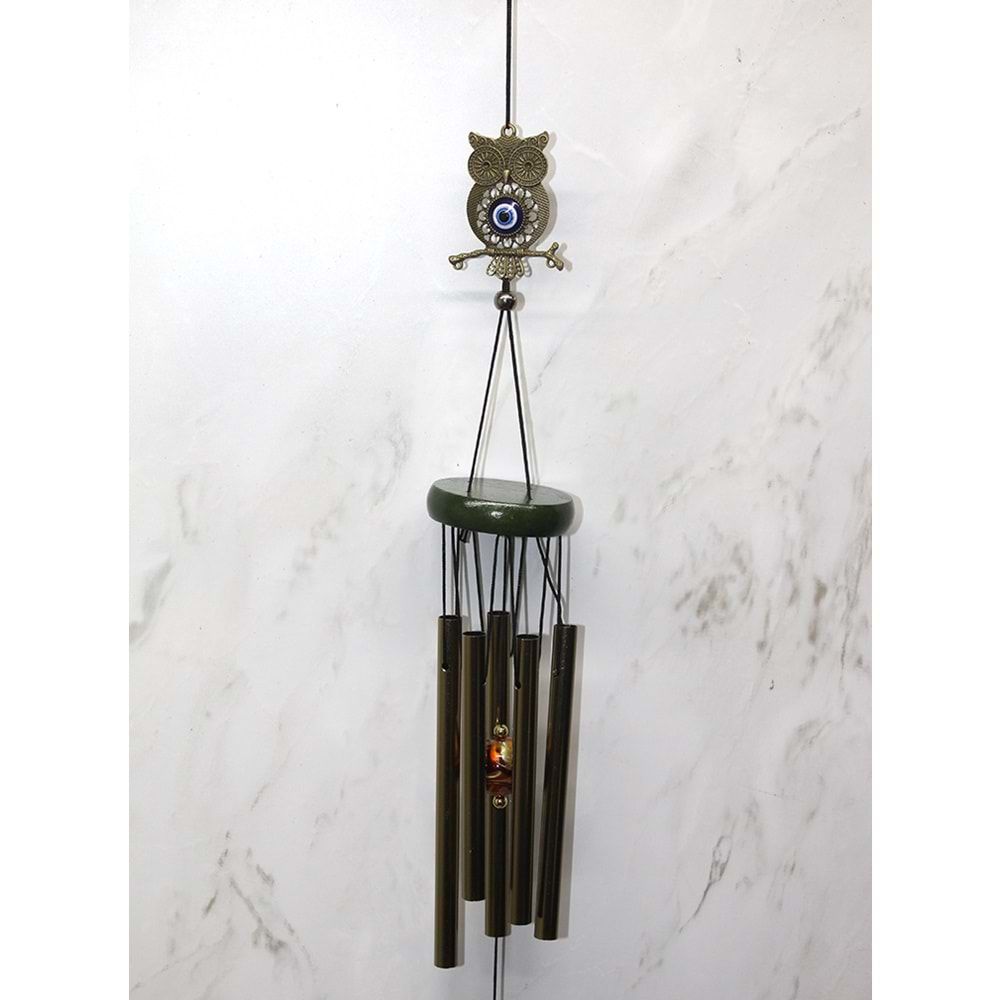 Baykuş Tasarımlı Metal Rüzgar Çanı (60 cm)