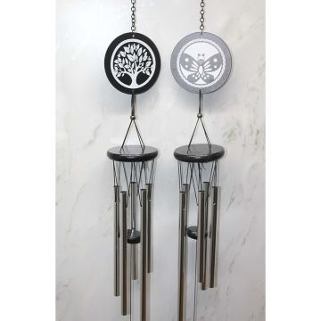 Hayat Ağacı Ve Kelebek Tasarımlı Metal Rüzgar Çanı (83 cm)