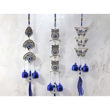 Metal Nazar Boncuklu 2 Çanlı Metal Rüzgar Çanı (62 cm)