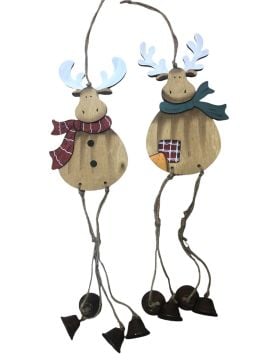 Ahşap Geyik Metal Çan Yılbaşı Çam Ağacı Kapı Duvar Süsü (48cm)