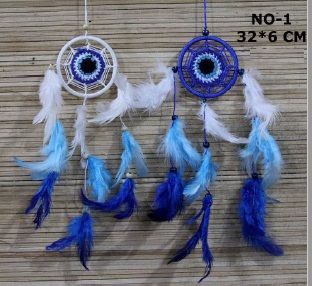 Mavi Ve Beyaz Halkalı Dream Catcher Rüya Düş Kapanı (32 cm x 6 cm)