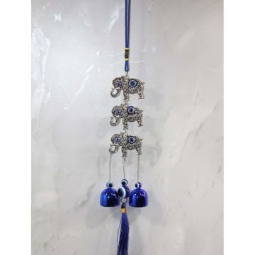 3'lü Fil Tasarımlı Nazar Boncuklu Metal Rüzgar Çanı (41 cm)