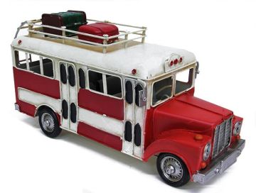 Nostaljik Dekoratif Metal Kırmızı Otobüs