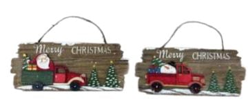 Ahşap Arabalı Noel Baba Kardan Adam Yılbaşı Kapı Duvar Süsü