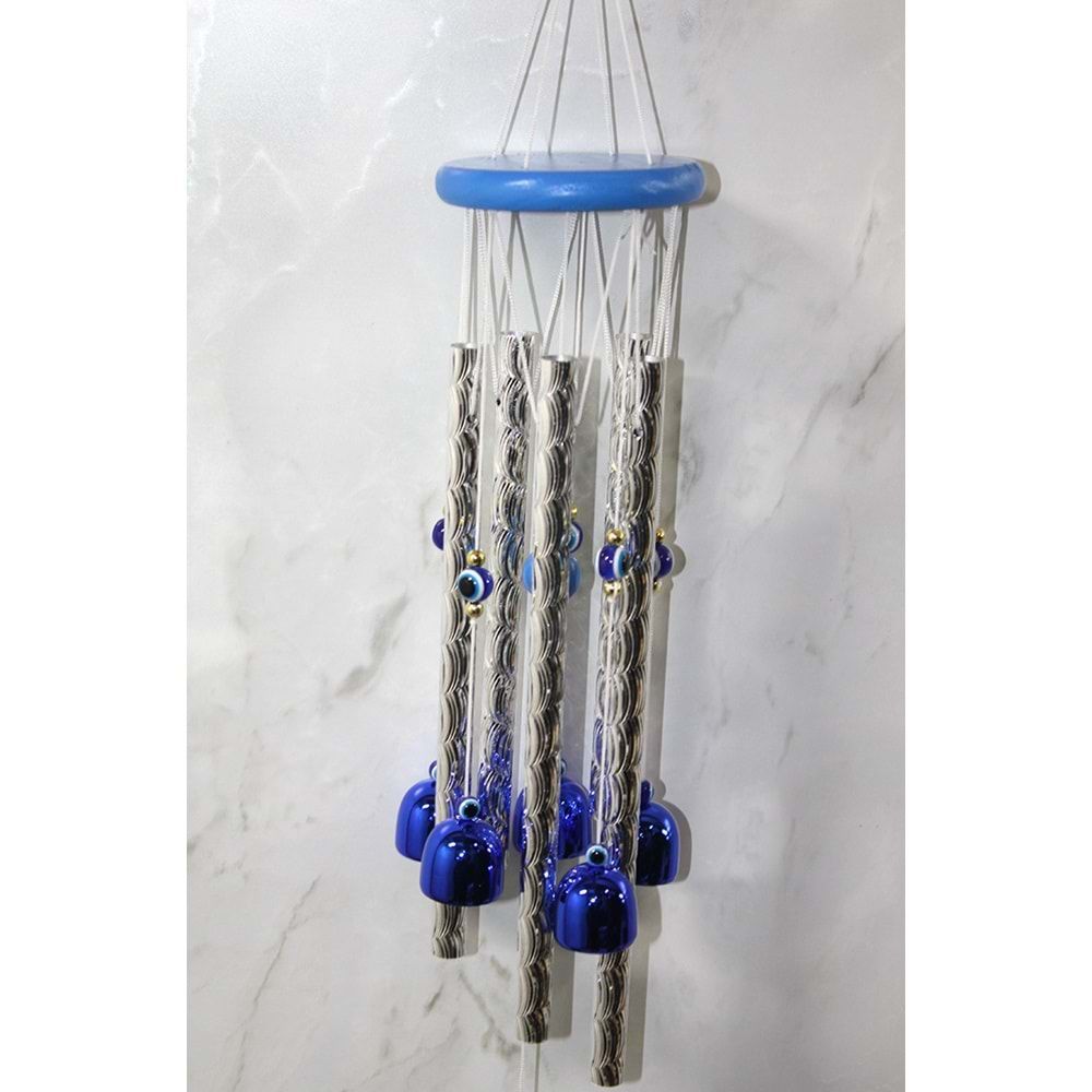 5'li Nazar Boncuklu Metal Rüzgar Çanı (68 cm)