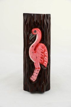 El Yapımı İşlemeli Flamingo Desenli Maun Ağacı Pano Tablo