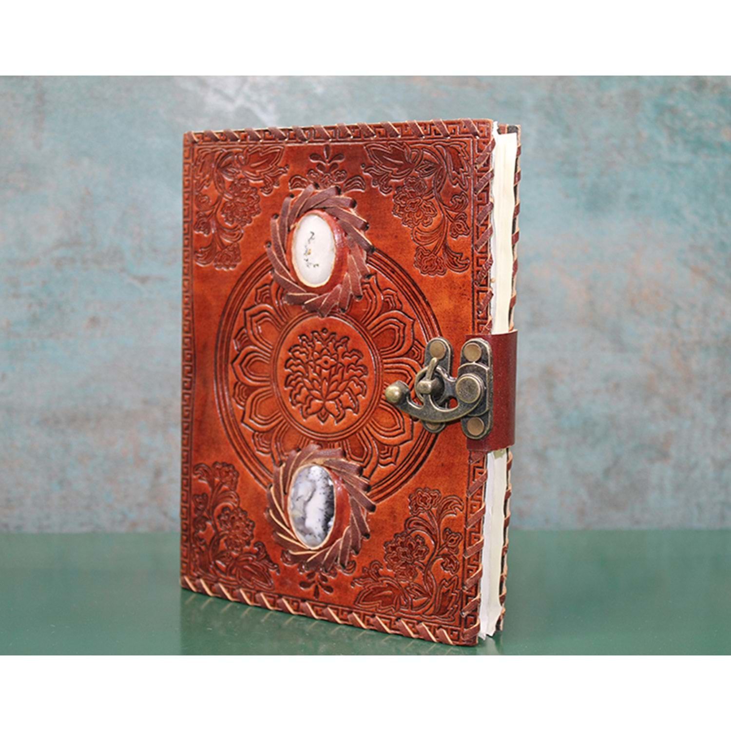 Kahverengi Çift Taşlı Deri Defter