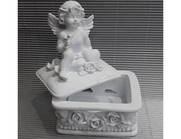 Beyaz Melek Tasarımlı Kare Mücevher Kutusu