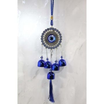 5'li Çan Dekoratif Nazar Boncuklu Metal Rüzgar Çanı (41 cm)
