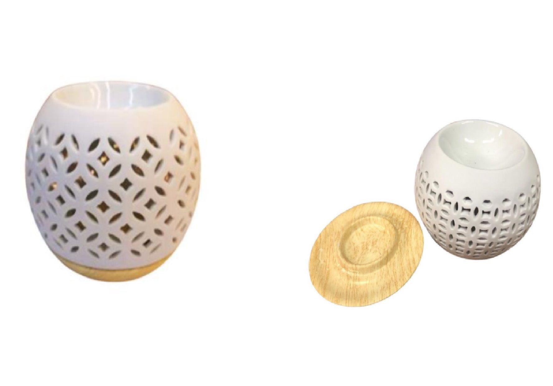 Oval Desenli Altlıklı Beyaz Seramik Buhurdanlık