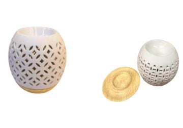 Oval Desenli Altlıklı Beyaz Seramik Buhurdanlık