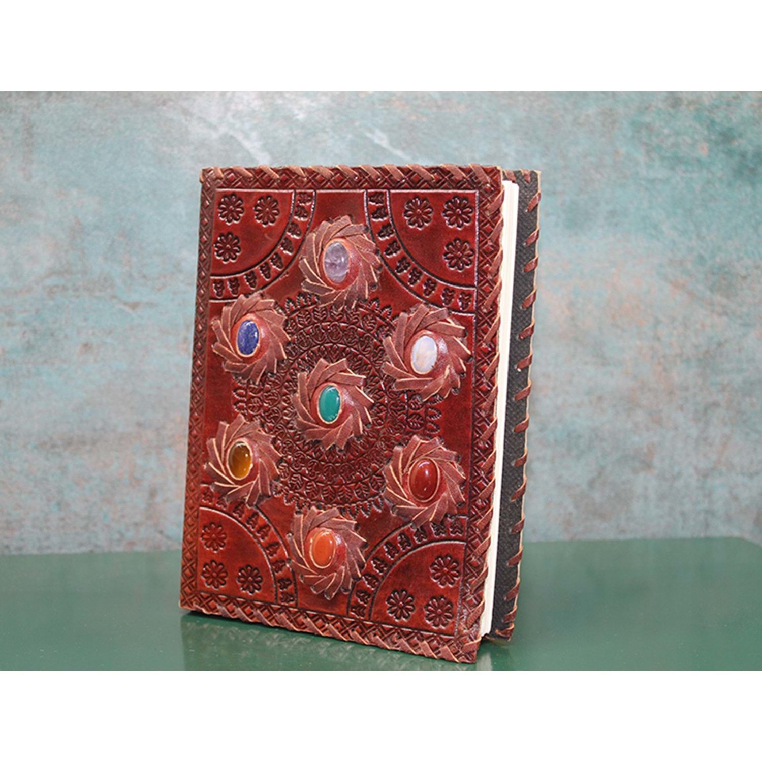 Kahverengi Desenli 7 Taşlı Deri Defter