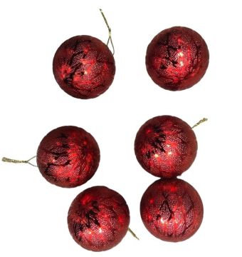 Yılbaşı Çam Ağacı Süsü Desenli Kırmızı Top 6 cm (6 Adet)