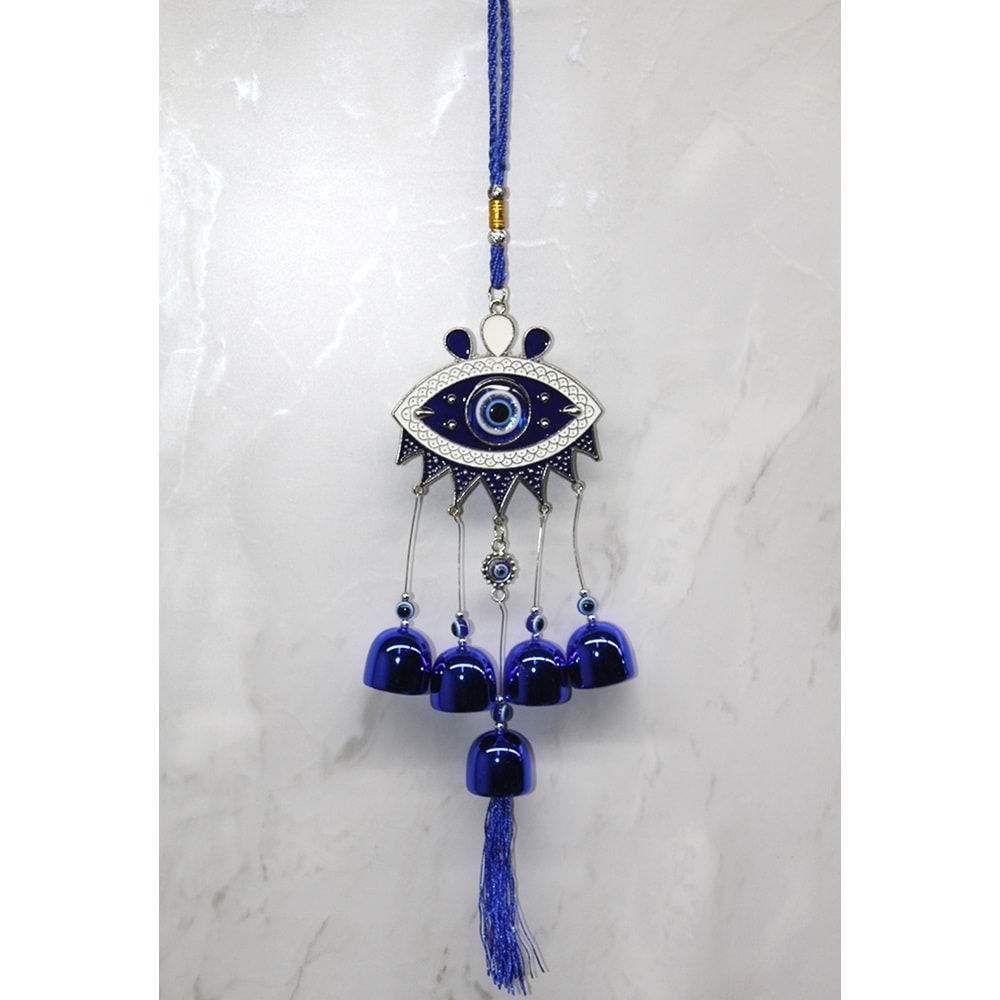 Göz Tasarımlı Nazar Boncuklu Metal Rüzgar Çanı (41 cm)