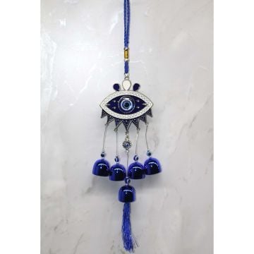 Göz Tasarımlı Nazar Boncuklu Metal Rüzgar Çanı (41 cm)